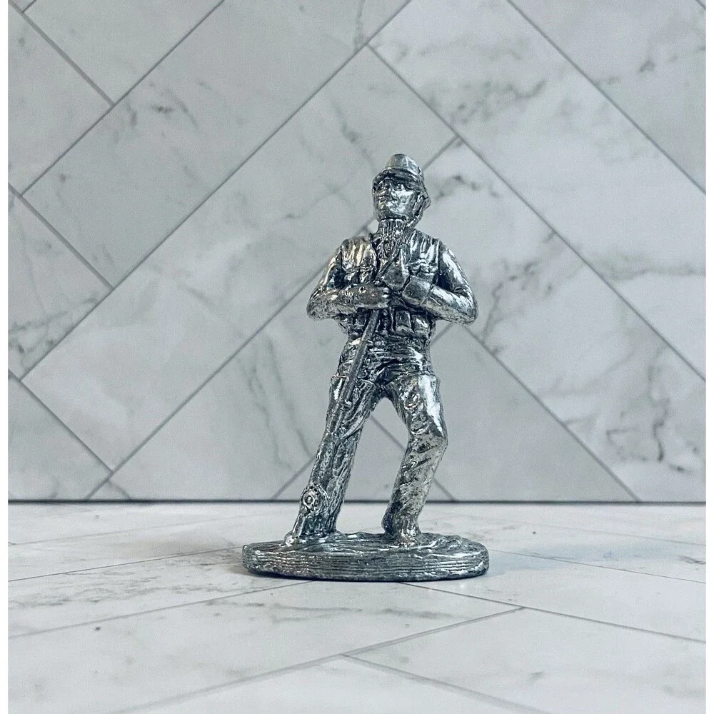 Vintage Metzke Pewter Fly Fisherman & Trout Figurine Set